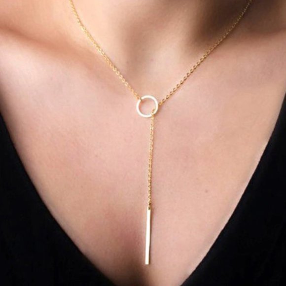 dazzling items Jewelry - Gold Silver Bar Circle Lariat  Necklace